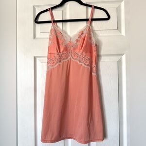 Wacoal Lace Trim Coral sunset orange chemise lingerie slip dress medium